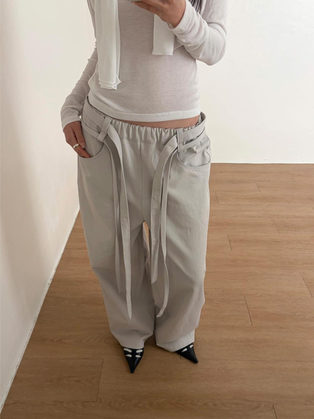 DOUBLE STRAP WIDE PANTS_LIGHT GRAY