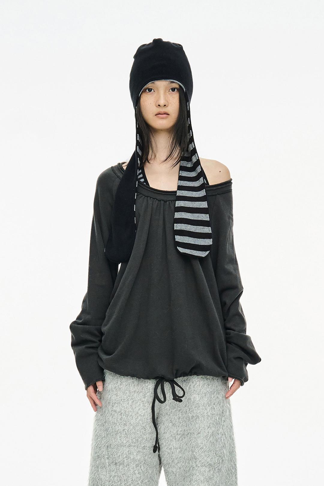 [EXCLUSIVE] ROUND HEM STRING TOP / CHARCOAL
