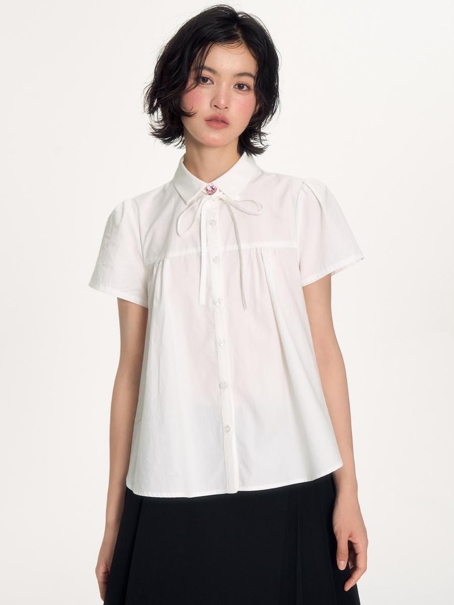 NECY STUDIO Glittering Heart Bow Tie Blouse