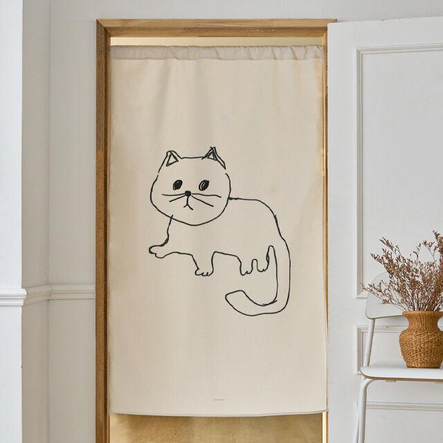 UGLY CAT 도어커튼 / 고양이 드로잉 일러스트 가리개커튼