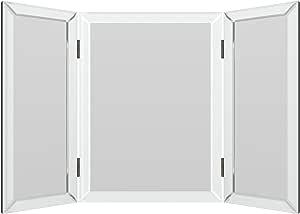 Houseables 3방향 거울, 3단 화장대 거울, 53.3cm x 76.2cm(21인치 x 30인치), 360도 뷰, 3중 접이식, 3방향, 테이블 탑, 벽 마운트, 스탠딩, 접이식, 메이크업, 땋은 머리, 책상, 욕실, 침실용