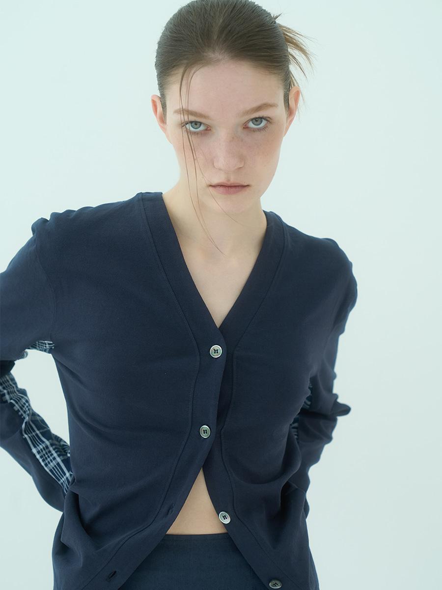 mid check cardigan (navy)