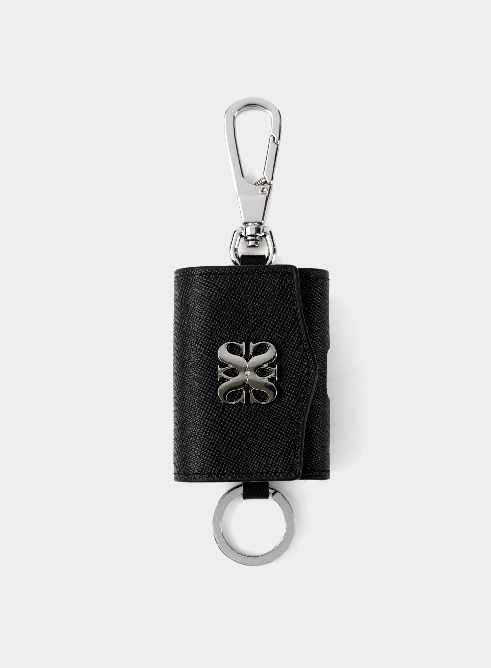 Satur Keyring Leather Airpods case - Matt Black