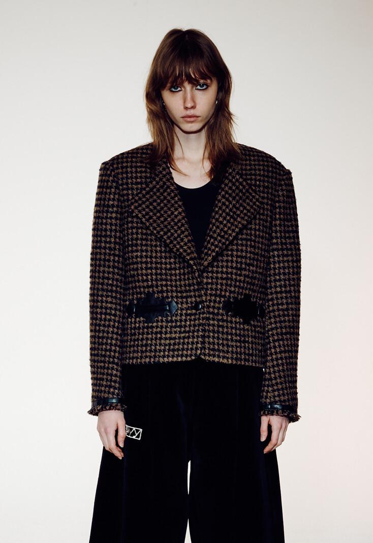 HOUNDSTOOTH WESTERN JACKET, BROWN