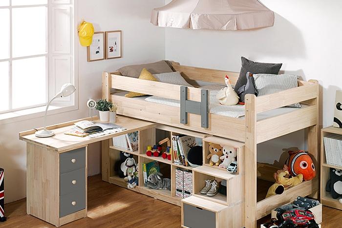 플럼 원목 벙커침대_책상 책장형 GM233C