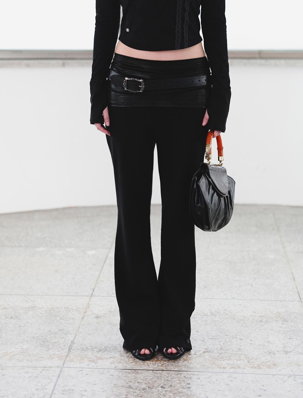 [ID] Layered Leather Bootcut Pants (Black)