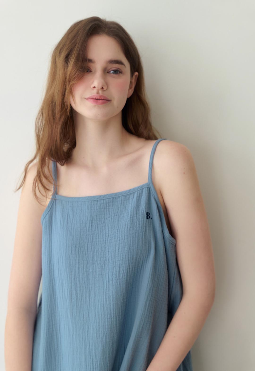 Sleeveless Cotton Long One Piece (blue)