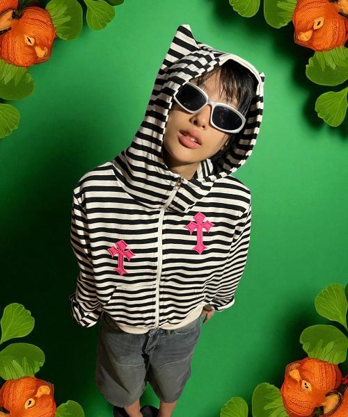 Twin Cross Kitty Hood Zip-up (Black)