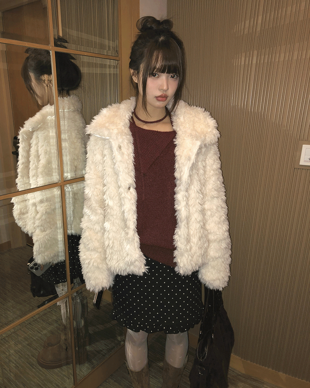 원더원더 [퍼자켓☃️/누빔안감🌡️] 르온 카라 누빔 퍼 하프 자켓