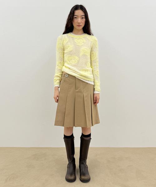 Sinoon Pleated Midi Skirt (Beige)
