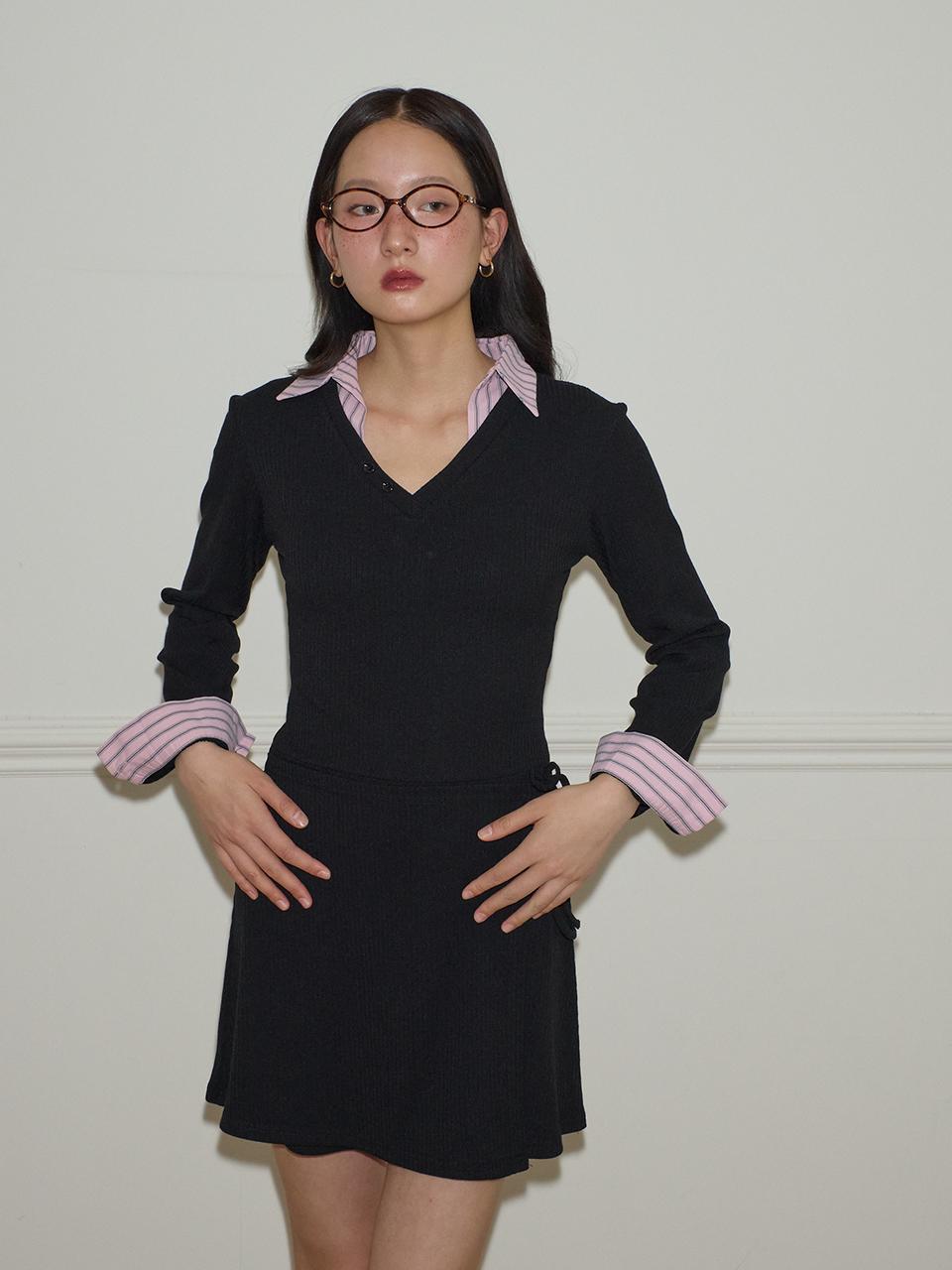Shirt Detail Jersey Dress_ Pink Stripe