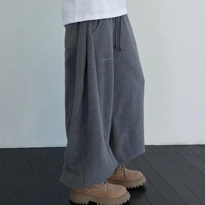 Melange Fleece Pintuck Pants Charcoal