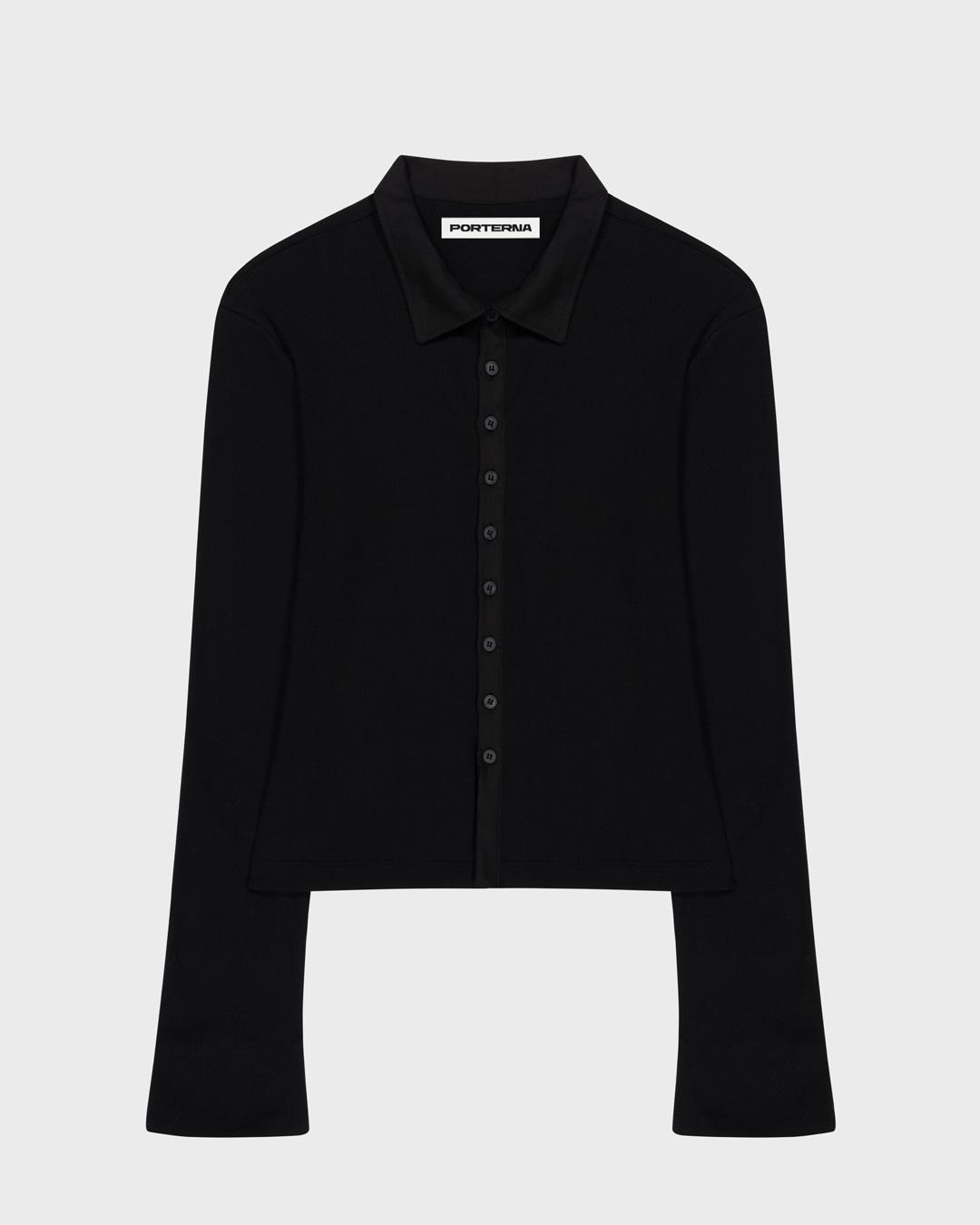 CUFFS COLLAR CARDIGAN T-SHIRT-BLACK