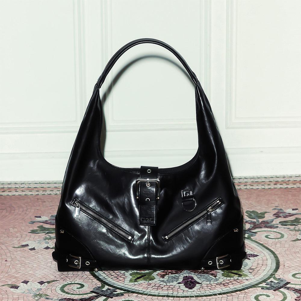 Black Moto Hobo Bag (LEATHER)