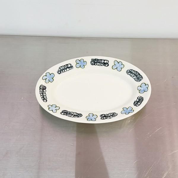 skyblue flower oval plate