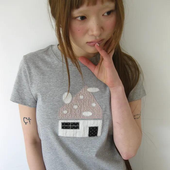 Dot home patch t-shirt, melange gray