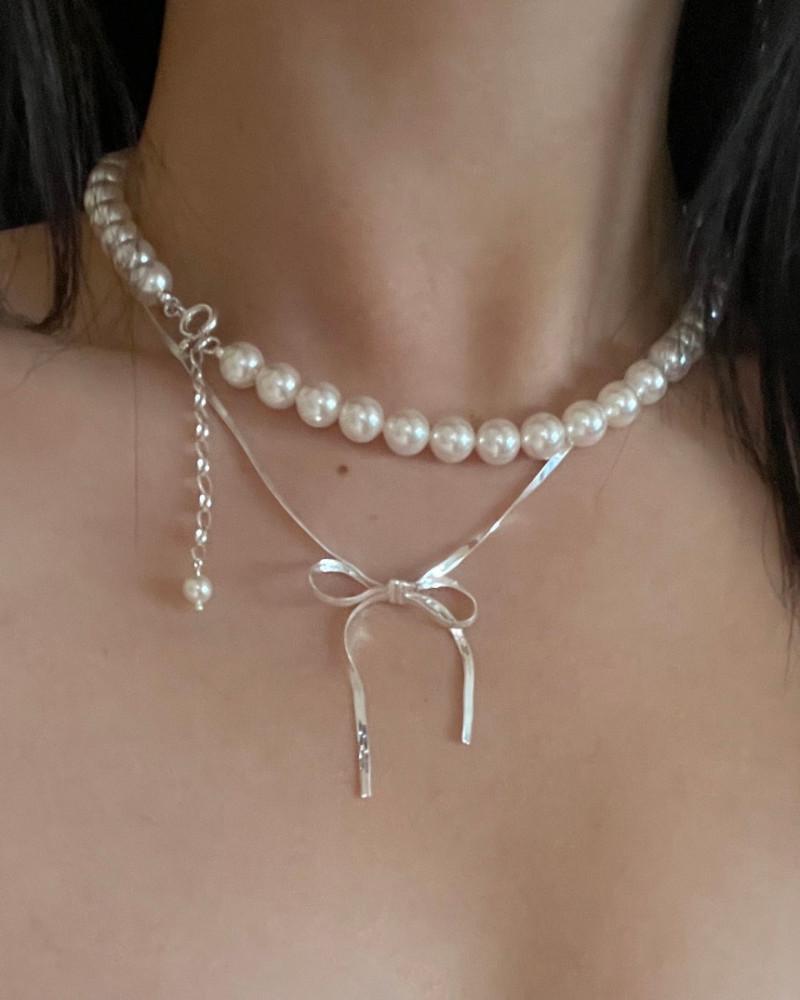 [SET] 로너 리본 목걸이 & 에센셜 샬롯 스왈 진주 목걸이