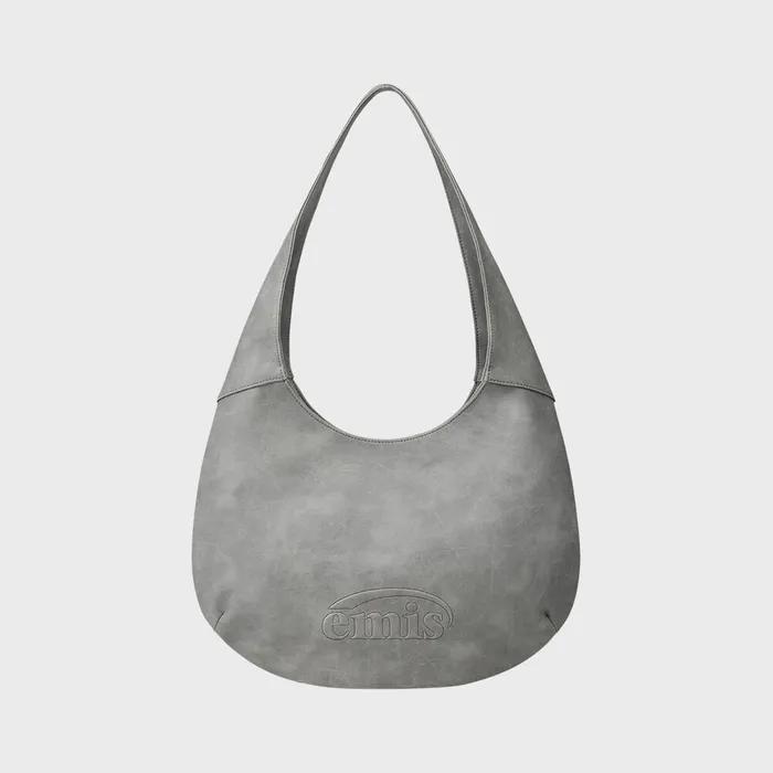 LOGO EMBOSSED SHOULDER BAG-GRAY