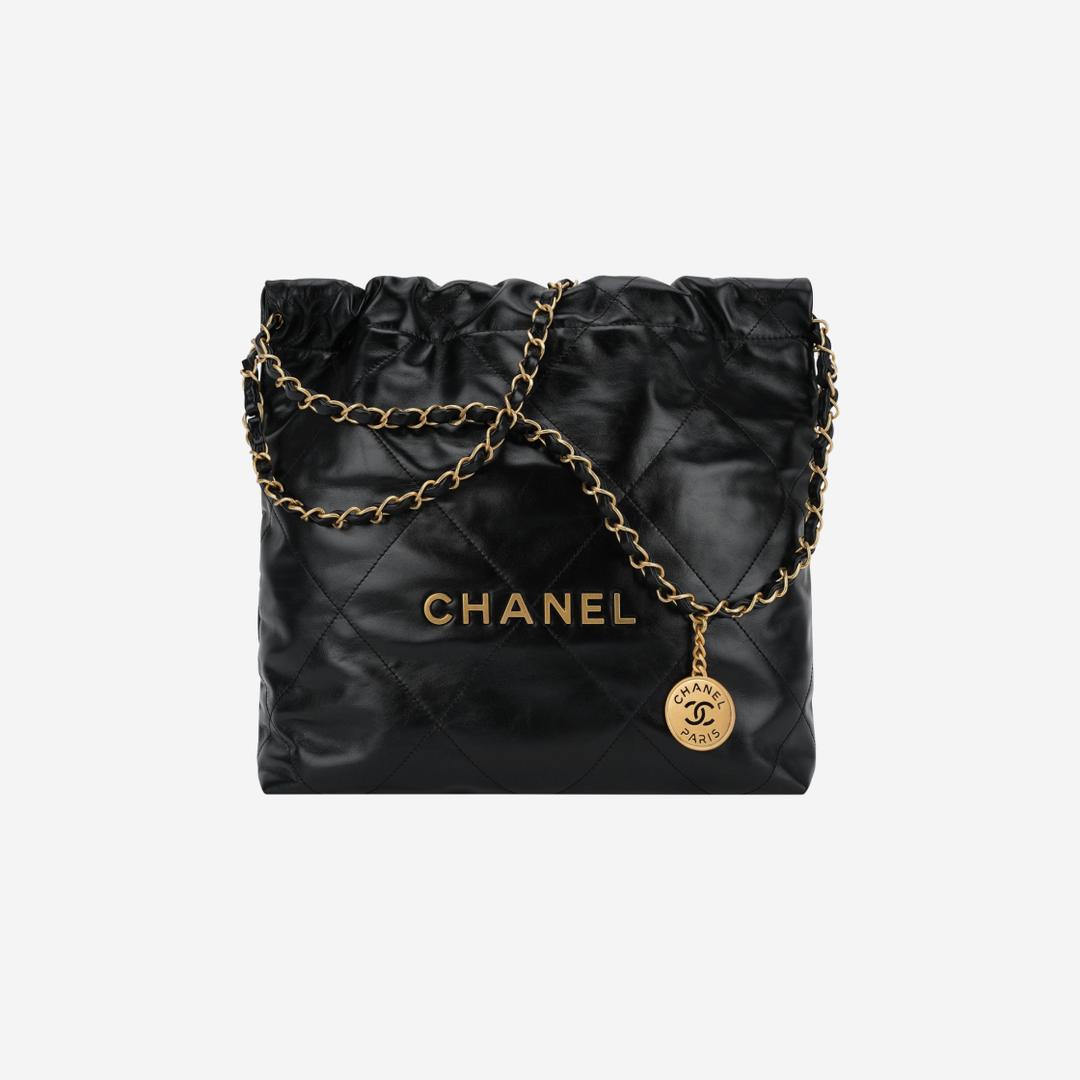 Chanel 22 Small Handbag Shiny Calfskin & Gold Black