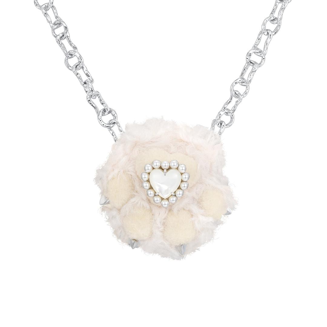 Paradise / Curly Plush Bear Paw Necklace - White