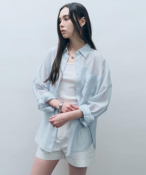 텐셀 시스루 루즈핏 셔츠 스카이블루 MDSH019SKYBLUE