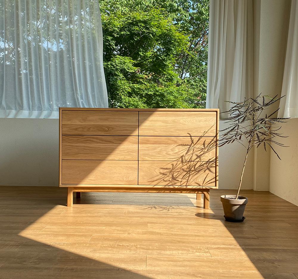 노브 3단 와이드체스트 서랍장 / 화이트 오크 / 원목가구