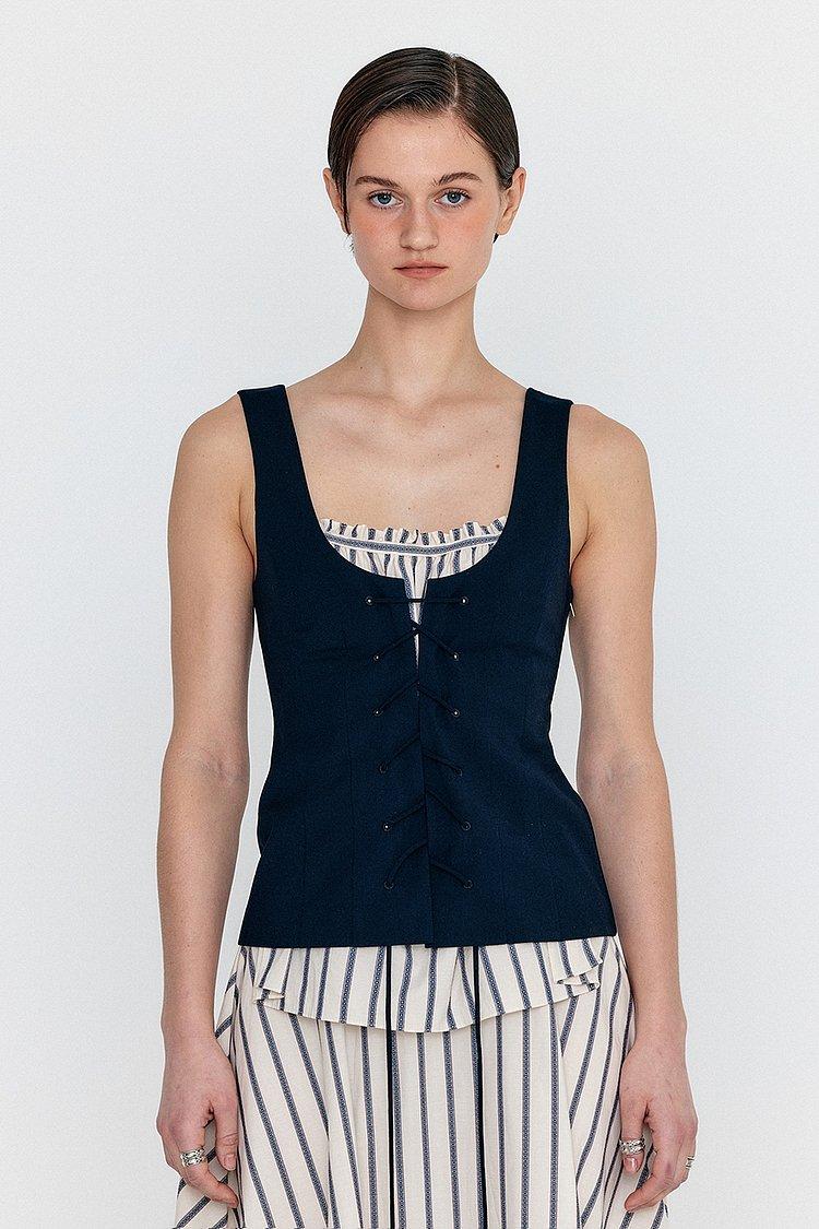 WOMILI Lace-Up Vest - Navy