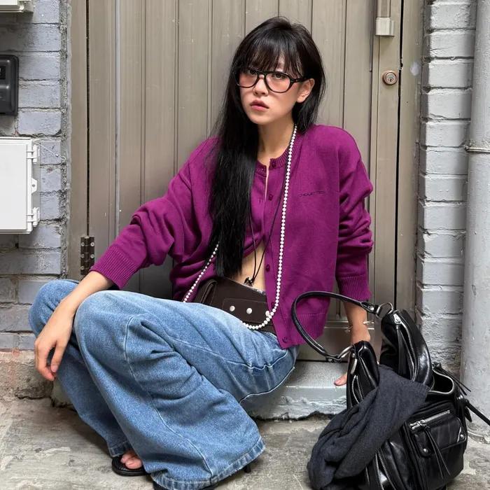 [29CM 단독] Chouetties by LUCKY CHOUETTE Unbalance Knit Cardigan (purple) [LAWCX25200PPX]