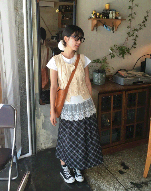 헤롱 체크 핀턱 스커트 (2color)