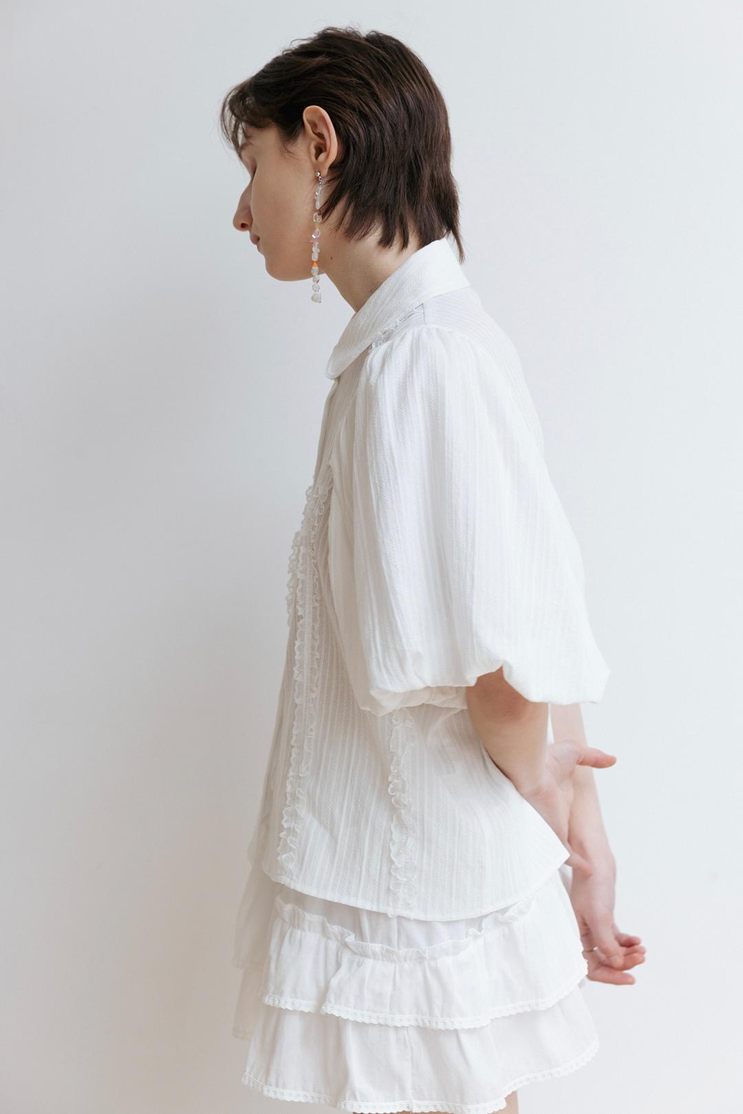 Lace Detail Puff Sleeve Shirts (White)