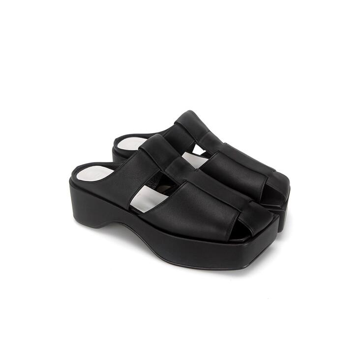 Open squared toe platform mules | Black