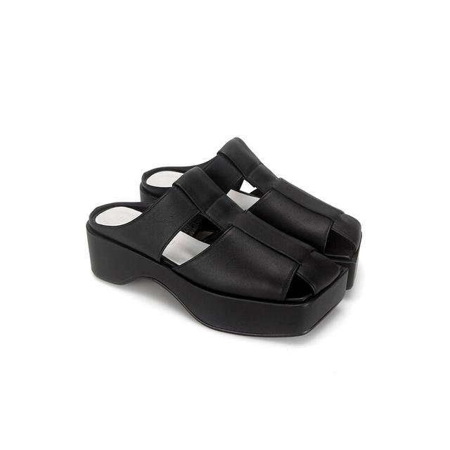 Open squared toe platform mules | Black