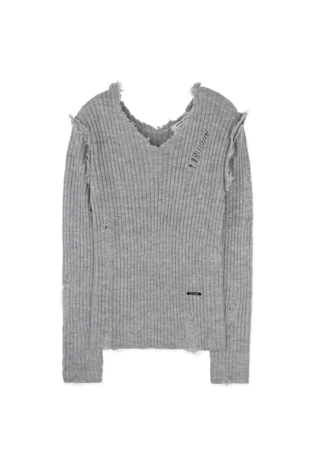 데미지 루즈 니트 탑 (그레이)