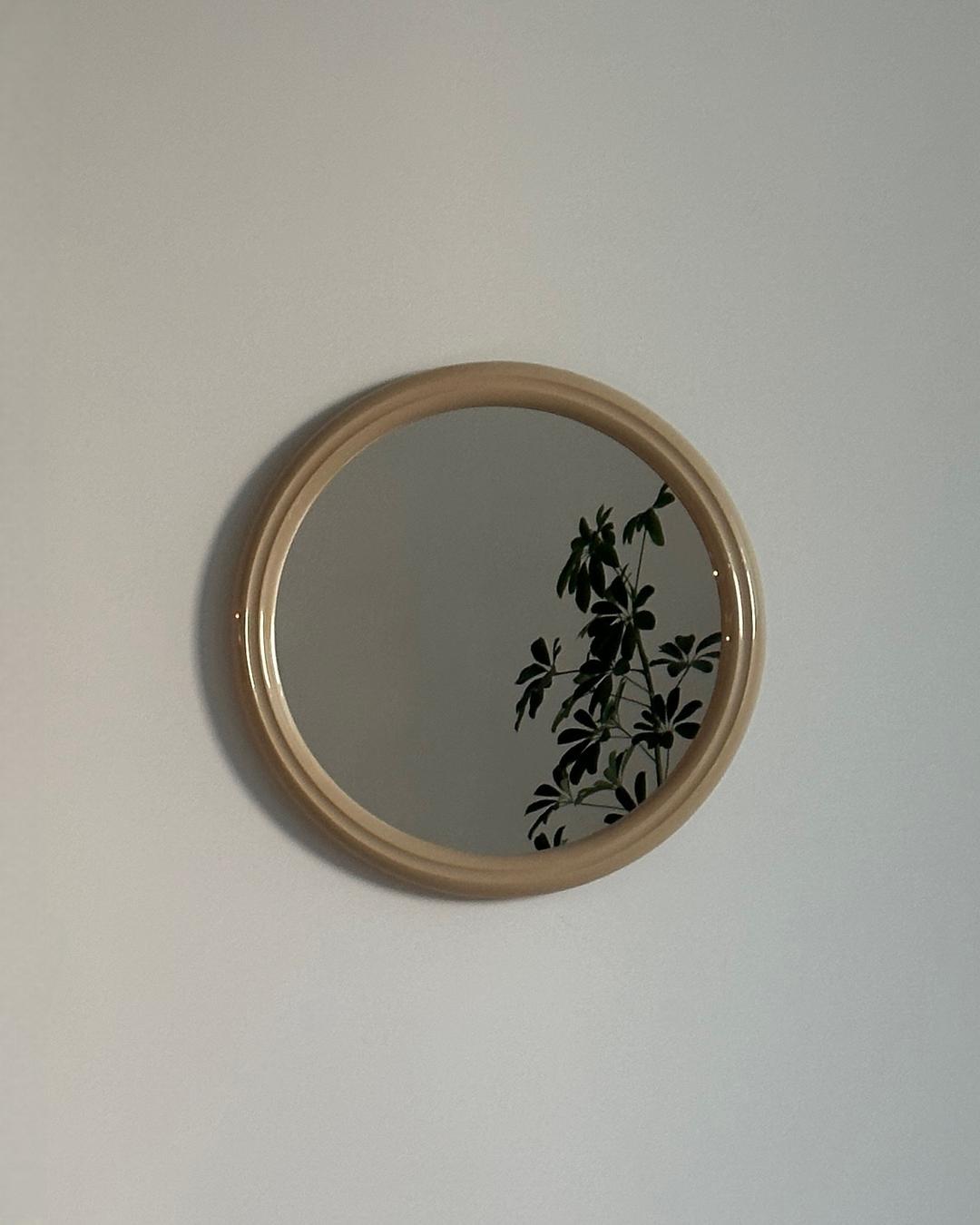 70s TIGER Beige Round Mirror