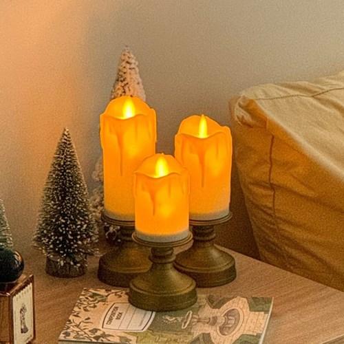 빈티지 LED 캔들 무드등 3P세트 흔들리는 촛불 크리스마스 조명