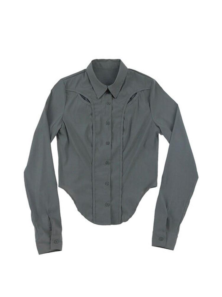 [ojos] Chest Hole Nylon Shirt / Grey