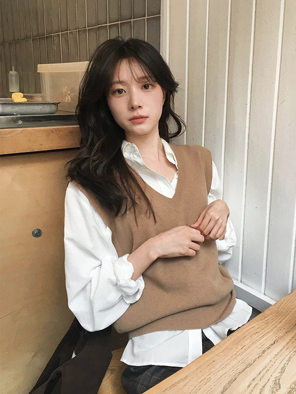 [라운드,브이넥/🍂레이어드필수템] #SLOWMADE. 에브리웨어 투타입 니트베스트 - 6 color