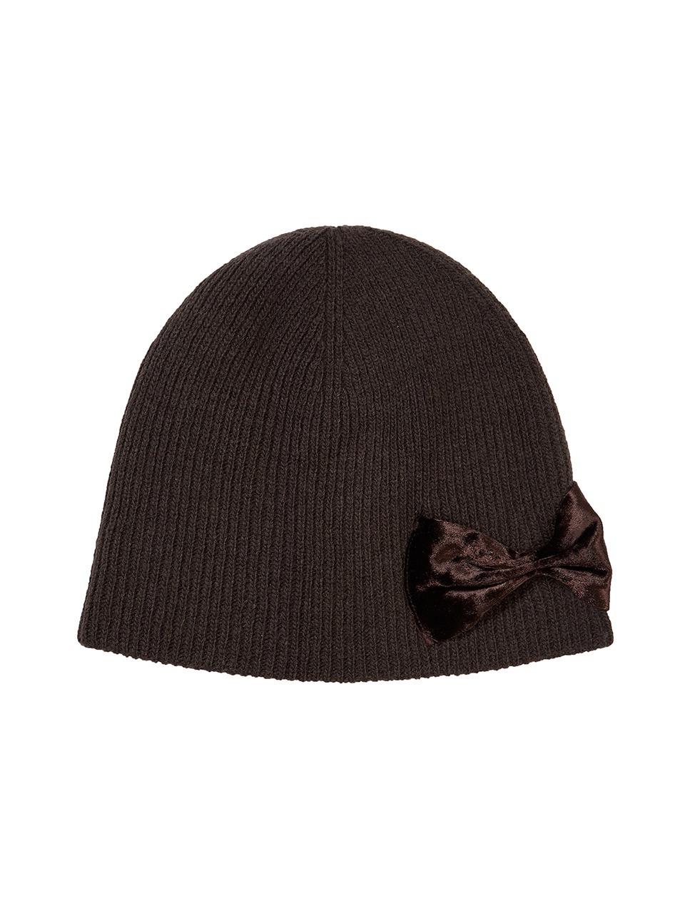 RIBBON LOGO KNIT BEANIE_brown