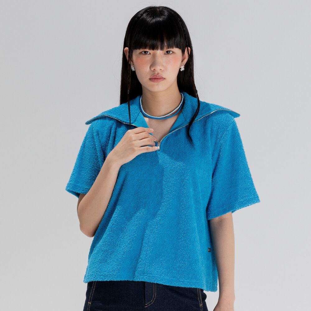 Half zip towel top Blue