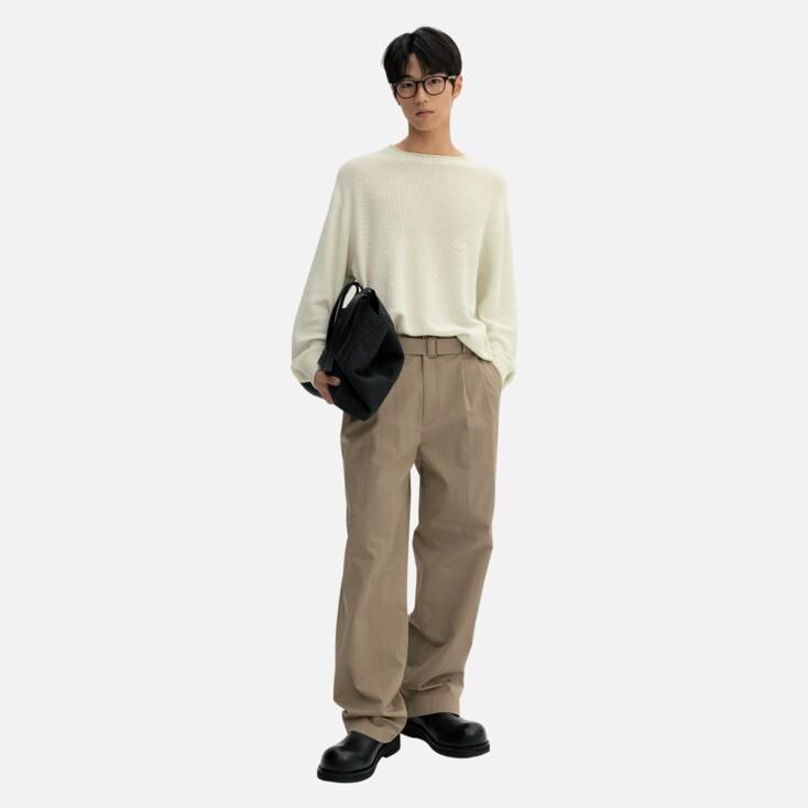 Belted Semi Wide Pants (Khaki)