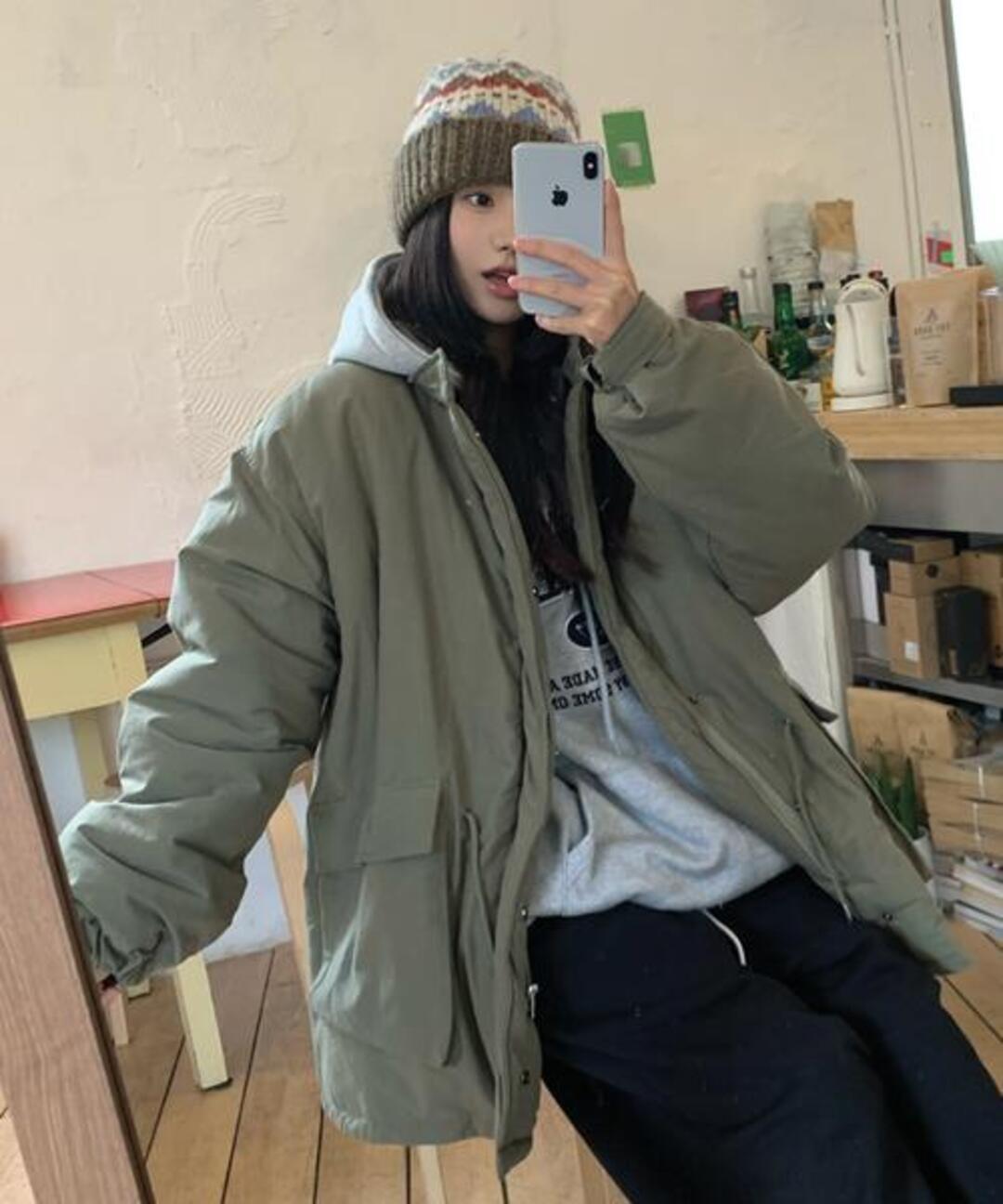 러브앤드팝 [UNISEX]윈터 하프 롱야상