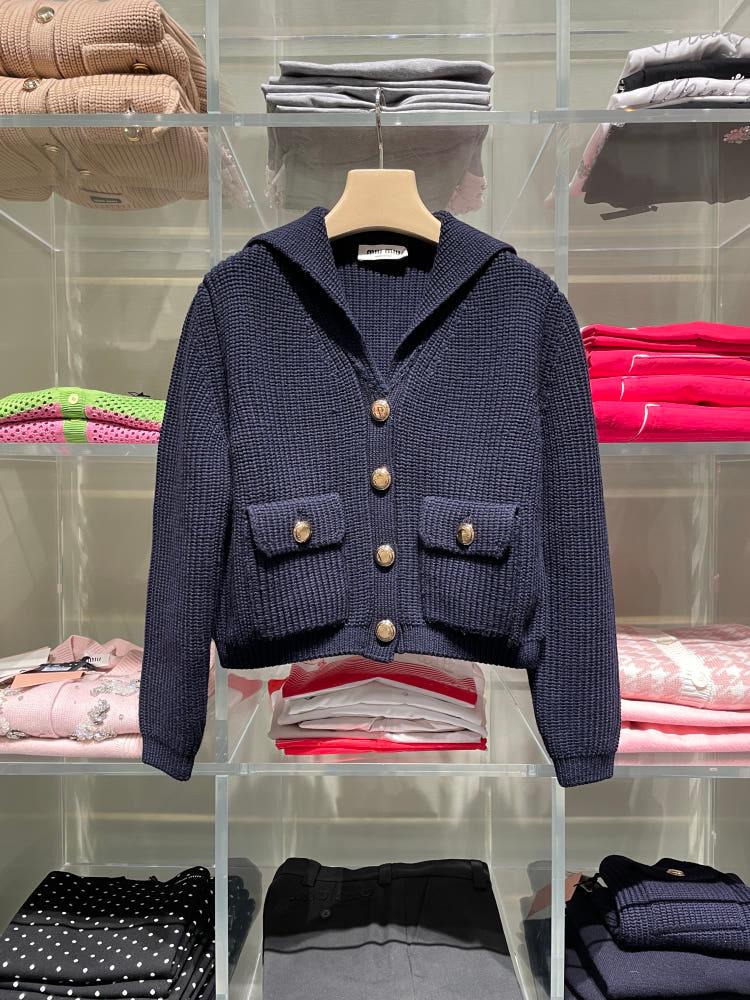 미우미우 백로고 RIBBED 버진울 니트 가디건 MMF768 13IV F0008