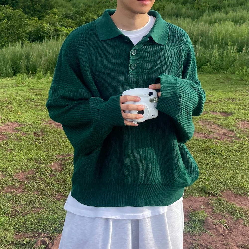 Ballon way knit 벌룬 카라 초록색 니트 카라티 pk 티셔츠 오버핏 남녀공용