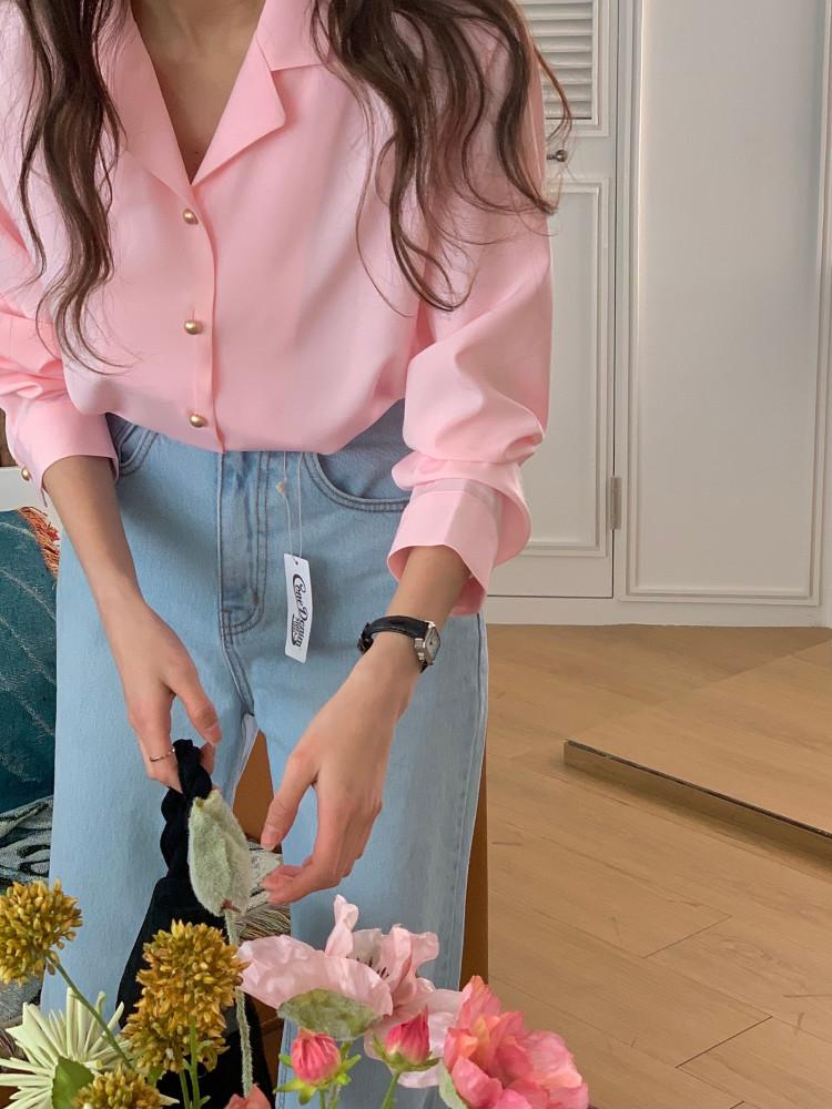 플린 브이넥 카라 블라우스 5col