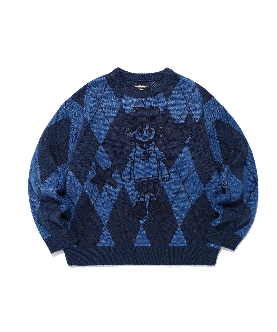 LITTLE GHOST ARGYLE KNIT[BLUE]