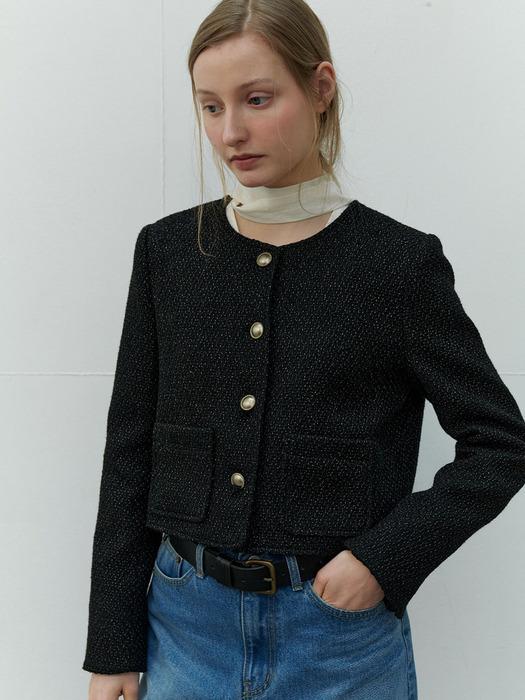 TWEED CROP JACKET - BLACK