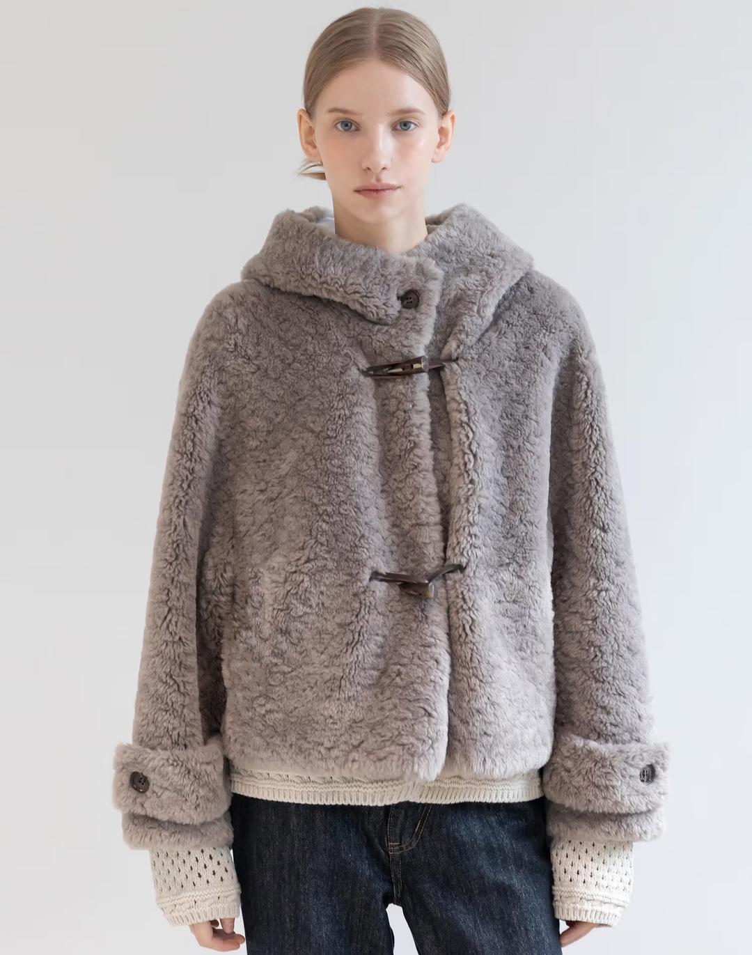 Duffle Fur Crop Hooeded Jacket_Gray
