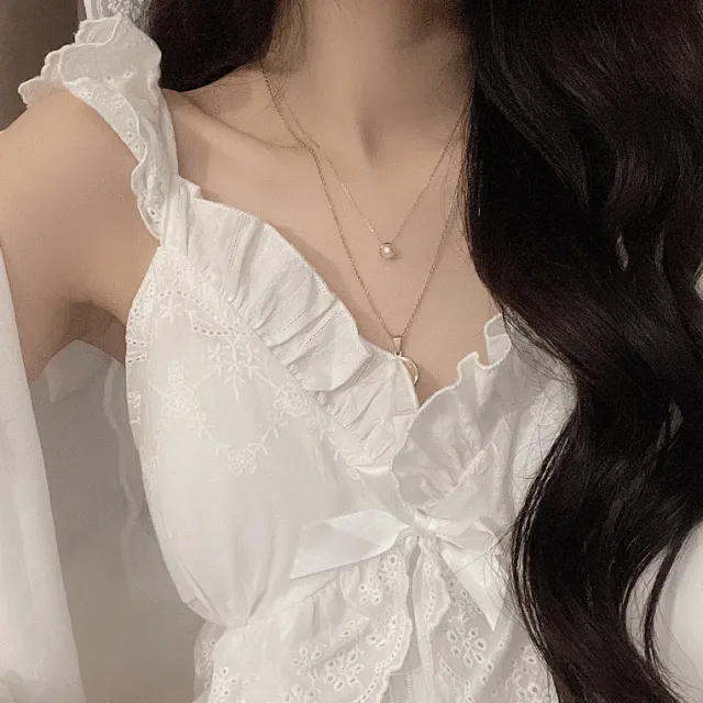 [당일출고] 화이트 순면 레이스 민소매 파자마 잠옷 원피스 ver. (패드내장)