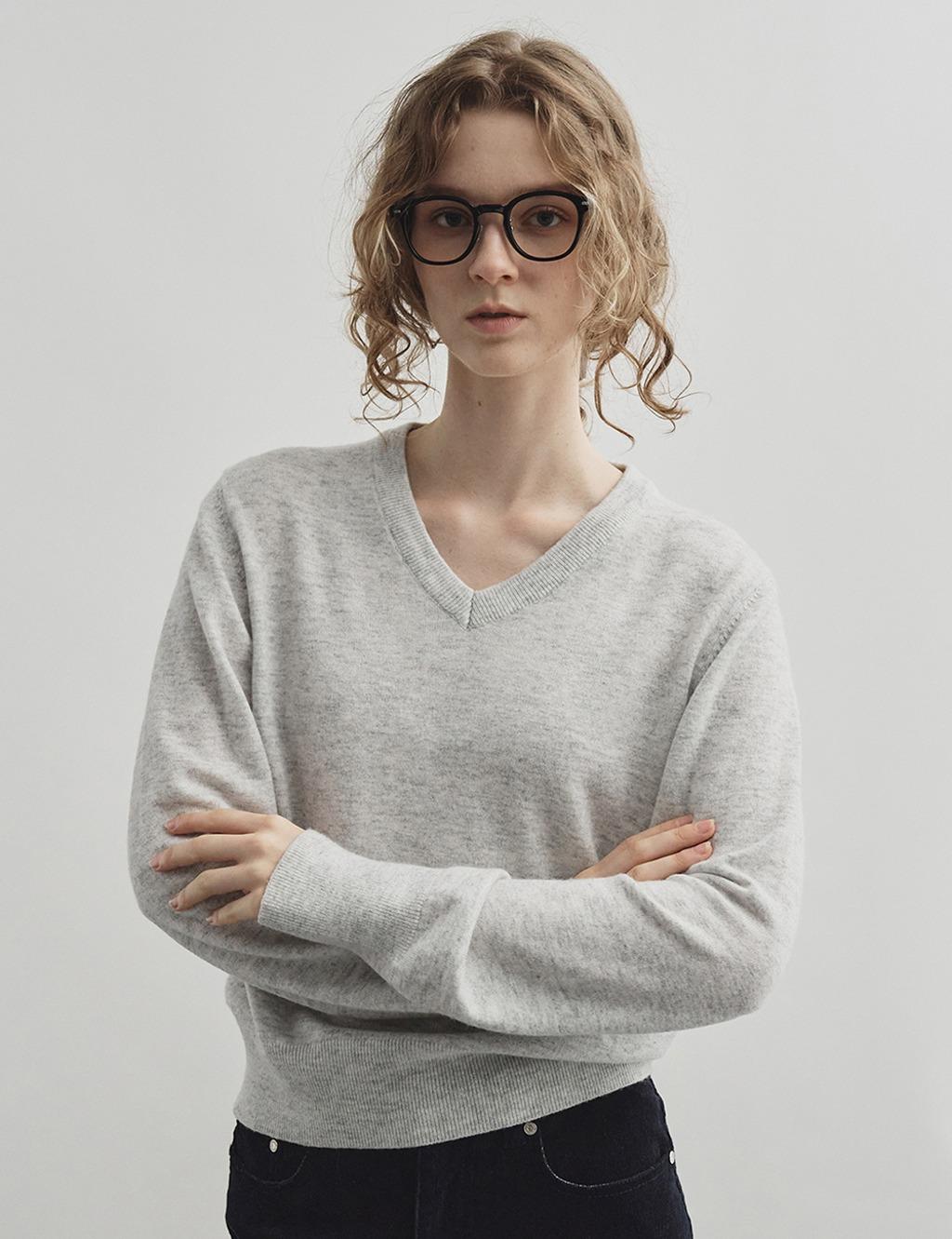 울 캐시미어 브이넥 니트 라이트그레이 MDKT088LGRAY