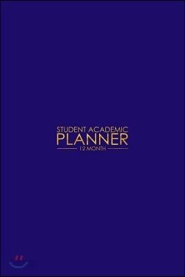 12 Month Student Academic Planner: Elegant Blue and Gold Leaf Texture 12-Month Study Calendar Helps Elementary, High School and College Students Prior - 예스24